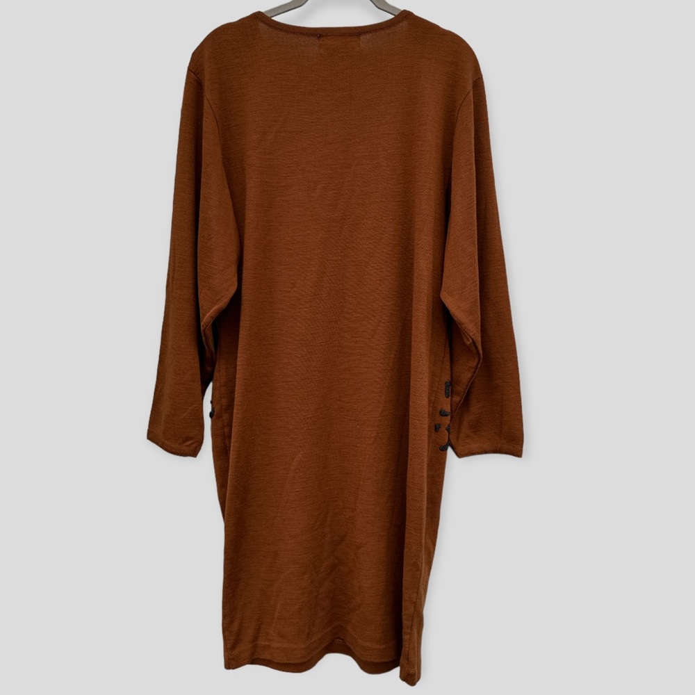 Carole Little Wool Vintage Brown Knit Sweater Dress | Beaded Leopard Embroidery - Picture 9 of 14